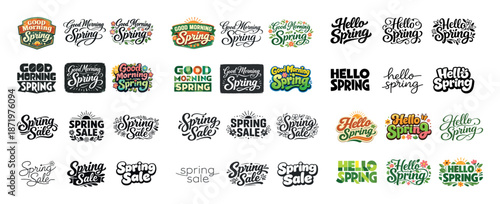 Good morning and hello spring sale typography collection in various styles