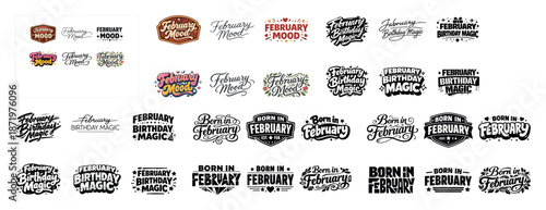 February mood and birthday magic text designs with stylish typography