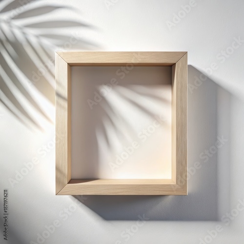 Minimalist wooden shadow box on wall