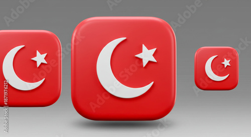 - Crescent Moon and Star Icon – Islamic Cultural Symbol
- Red Square with Crescent and Star – Editorial Emblem
- Turkish Flag Symbol – Crescent and Star on Red Background
