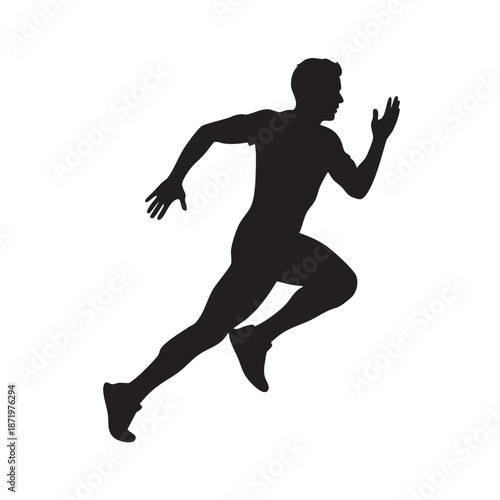 Energetic Runner Silhouette: This image captures a dynamic silhouette of a sprinting athlete, embodying speed and power in motion. The stark contrast highlights the muscular build.