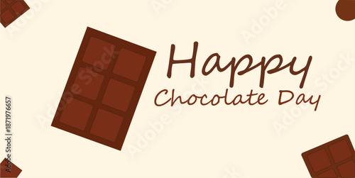 happy chocolate day celebration banner design with brown chocolate bars cream background minimalist greeting card illustration