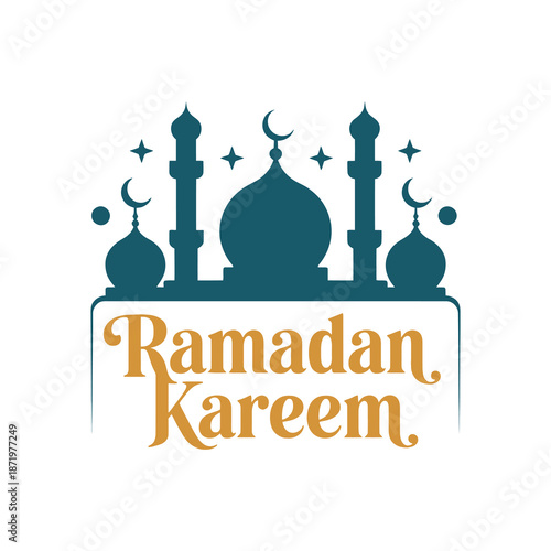 A beautiful ramadan kareem design featuring a mosque crescent moon and decorative elements