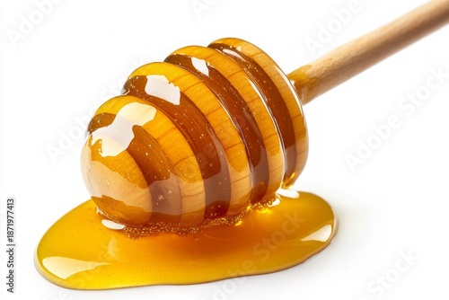 Wallpaper Mural Fresh natural honey dripping from a wooden dipper isolated on white background Torontodigital.ca