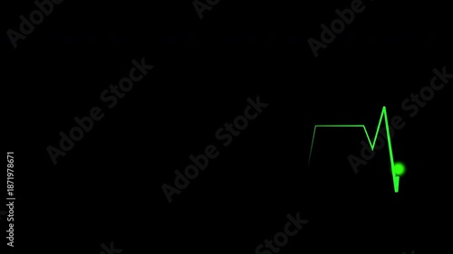 Professional green cardiograph recording animation featuring heartbeat flatline in 4K video quality, suitable for clinical visuals, medical education, and health monitoring videos.