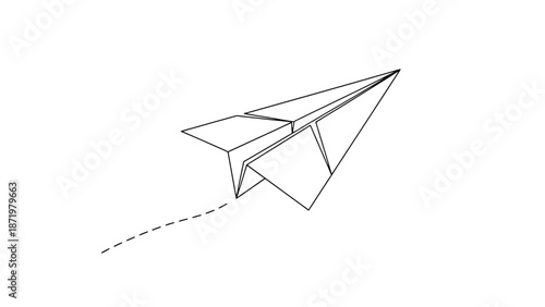 Simple Paper Airplane Flying with a Dotted Flight Path on an Isolated White Background