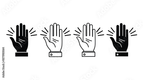Collection of four hand gesture icons depicting raised hands or high-five signals