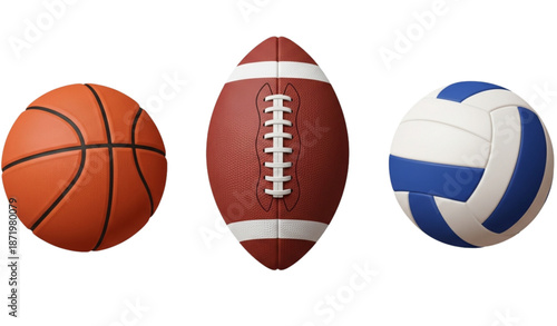 Realistic sports game equipment balls 3D vector icon set