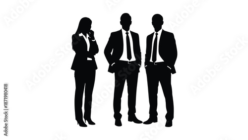 Silhouette group of three business professionals including one woman standing together