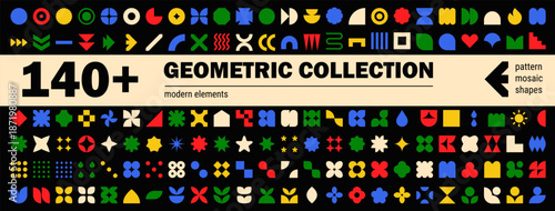 Abstract set geometric forms for modern logo design emblem with y2k basic shapes and bold icon.