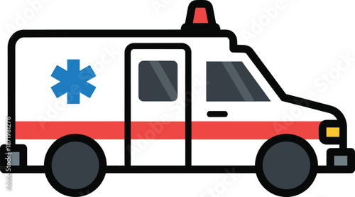 Illustration of a modern ambulance vehicle with emergency lights.