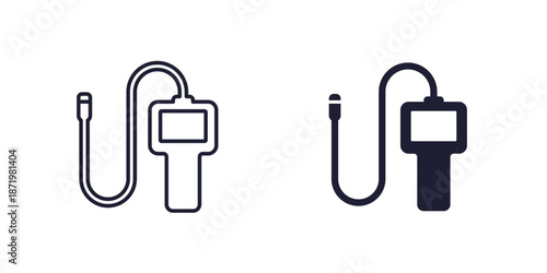endoscope icon, inspection camera line and solid design