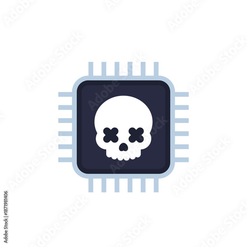 Chip icon with skull, dead chipset flat vector design