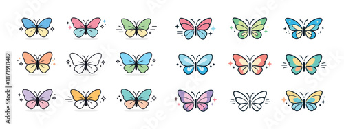 Colorful butterfly icons collection in various styles and patterns © Coosh448