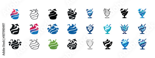 Collection of colorful cocktail icons with decorative designs and straws