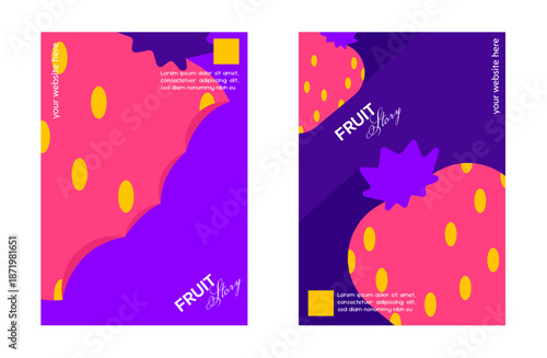 Fruit themed template poster with Flat Strawberry Design