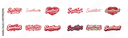 Sweetheart logo collection with heart motifs and decorative elements