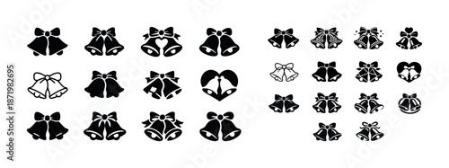 Decorative bell silhouettes with bows in various styles and designs