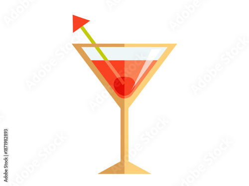 A vibrant flat vector illustration of a classic cocktail in a martini glass, perfect for beverage-themed designs