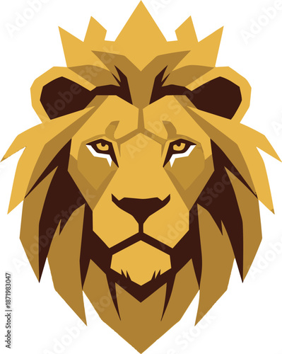 Majestic Golden Lion Head with Regal Crown Illustration.