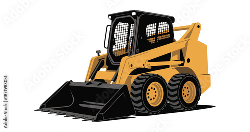 Skid Steer Loader Vector Illustration, Construction Equipment Industrial Machine Icon.