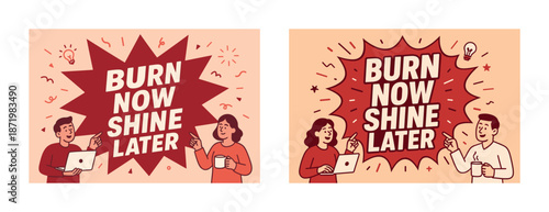 Motivational quote with characters working and innovating