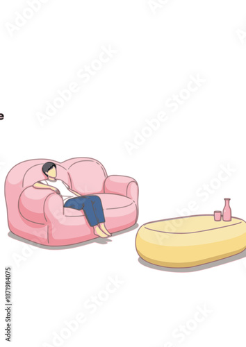 Gimme Gummy Puffy Furniture Silhouette. Person Relaxing in Squishy Marshmallow Chair for 2026 Tactile Design and Soft Minimalism Concept Vector.