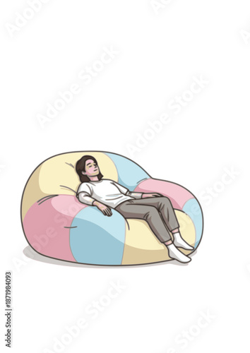 Gimme Gummy Puffy Furniture Silhouette. Person Relaxing in Squishy Marshmallow Chair for 2026 Tactile Design and Soft Minimalism Concept Vector.