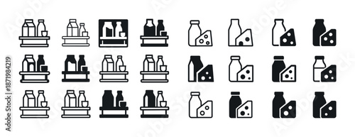 Milk, bottle, and cheese icons in black and white