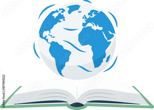 A globe resting on a book held in caring hands represents global education, knowledge, and the connected world
