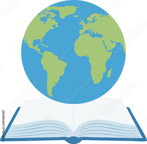 A book and a globe representing learning about the world and geography