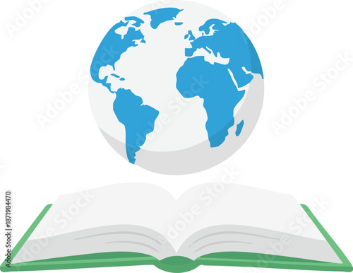 A book with a globe representing global education, world geography, and knowledge of the Earth