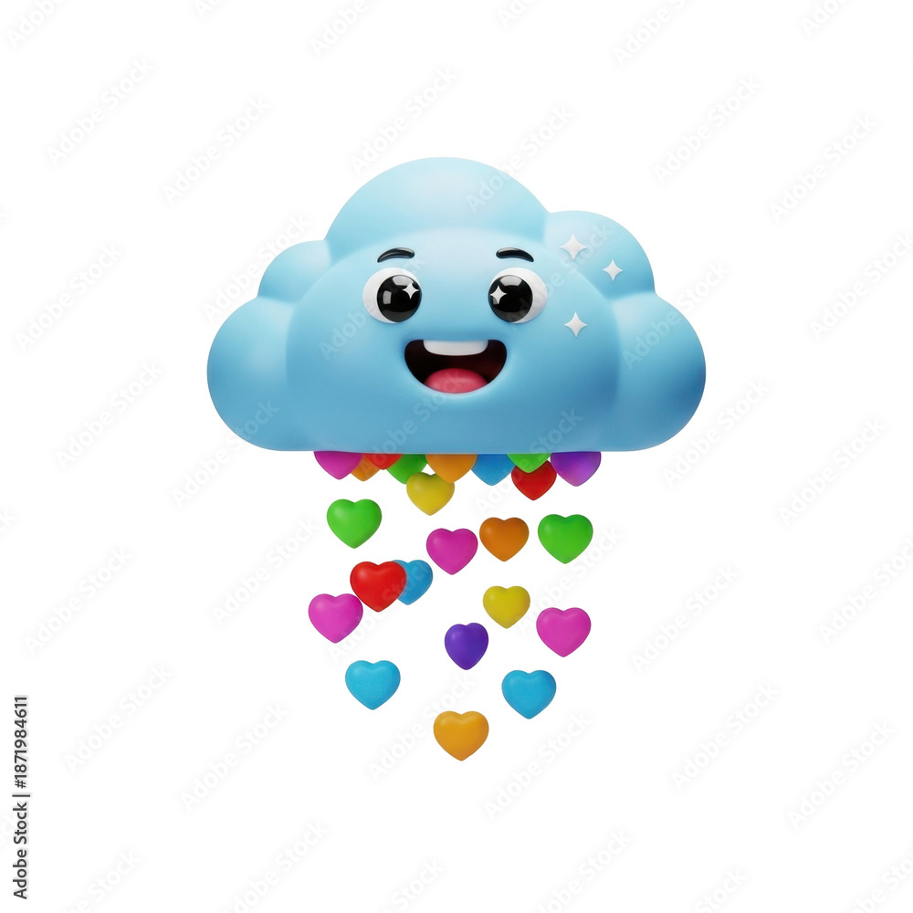 Fototapeta premium Cute cartoon cloud with heart rain