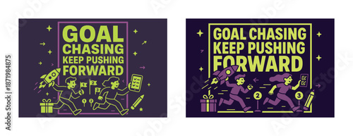 Goal chasing: keep pushing forward motivation with illustrative characters