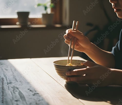 Close up Noodles with Chopsticks