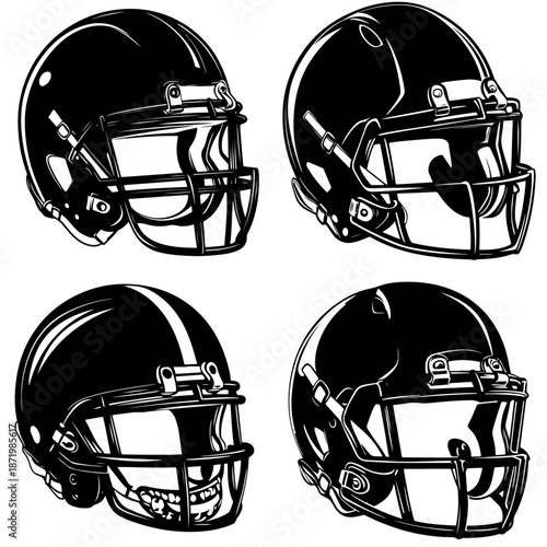 A blue and red American football helmet illustration showing protective sports equipment used by players during the game