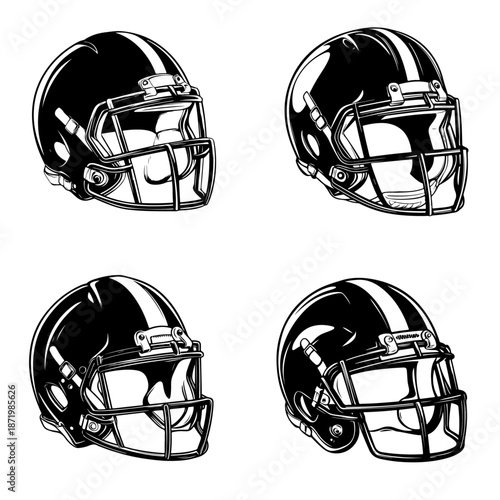 A blue and red American football helmet illustration showing protective sports equipment used by players during the game