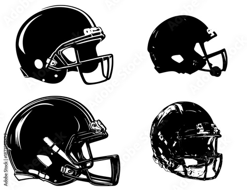 A blue and red American football helmet illustration showing protective sports equipment used by players during the game