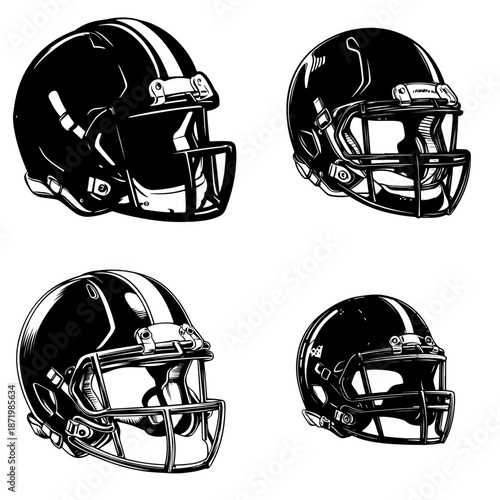 A blue and red American football helmet illustration showing protective sports equipment used by players during the game