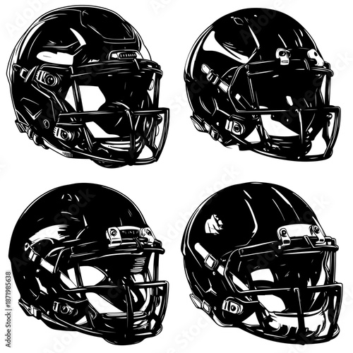 A blue and red American football helmet illustration showing protective sports equipment used by players during the game