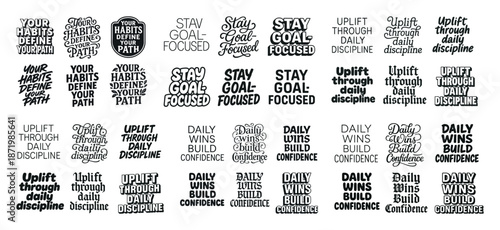 Motivational quotes: habits, goals, discipline, confidence typography
