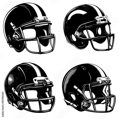 A blue and red American football helmet illustration showing protective sports equipment used by players during the game