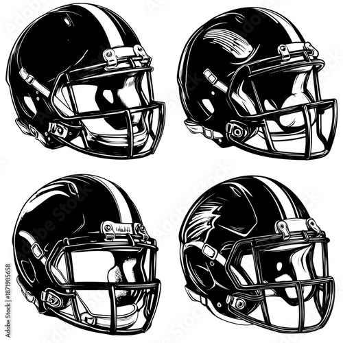 A blue and red American football helmet illustration showing protective sports equipment used by players during the game