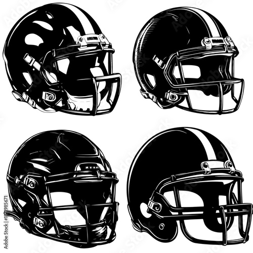 A blue and red American football helmet illustration showing protective sports equipment used by players during the game