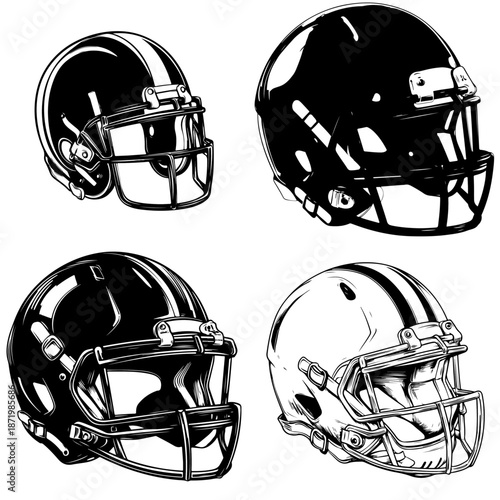 A blue and red American football helmet illustration showing protective sports equipment used by players during the game