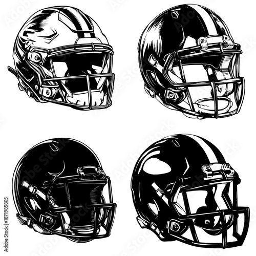 A blue and red American football helmet illustration showing protective sports equipment used by players during the game
