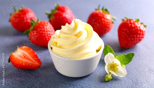 Delicious Strawberry Soft Serve Ice Cream with Fresh Berries.