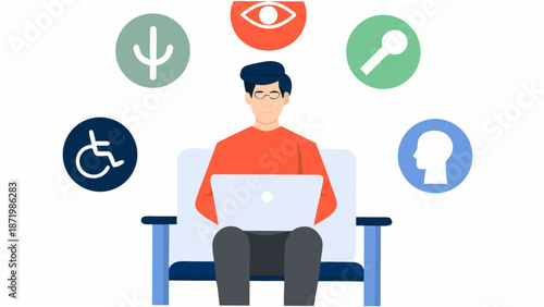 Inclusive design and accessibility concepts visualized with a person using a laptop