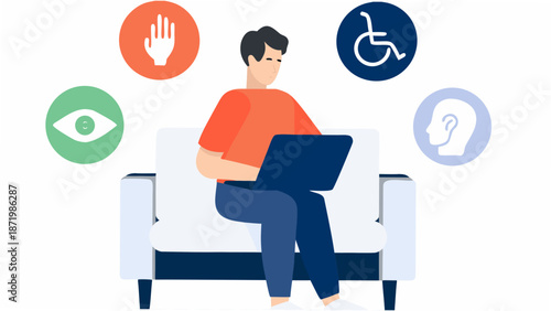 Inclusive technology and accessibility a man using a laptop with support icons