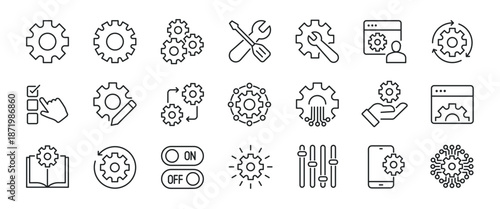 Setting and Setup thin line icons. Editable stroke. Icon for design infographic, website, banner, brochure, presentation, logo, app, ui, ux etc. Vector illustration